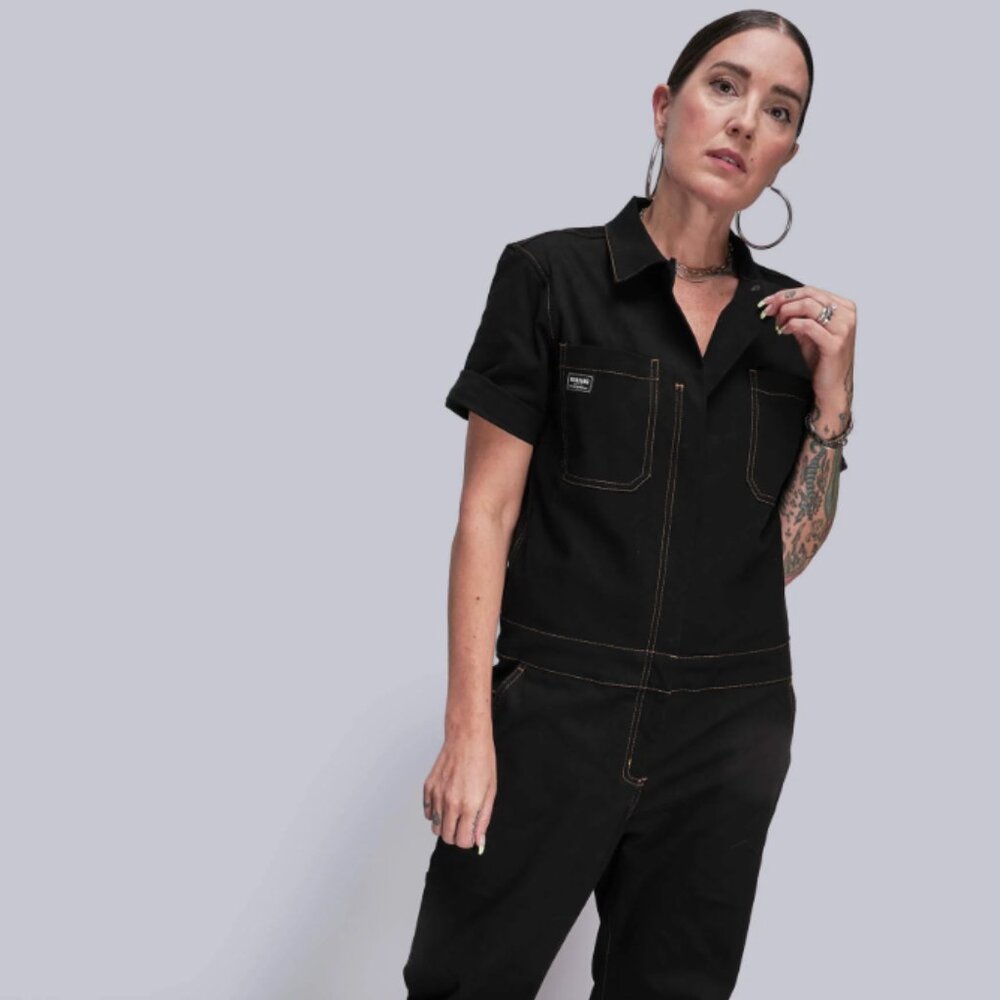 Wildfang Essential Coverall Black sz XL short sleeve